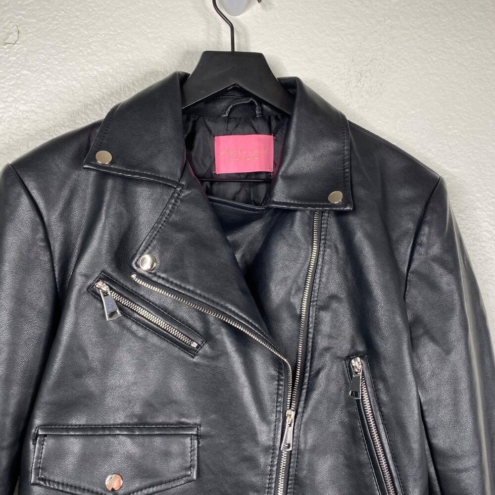 Azalea Wang Black Faux Patent Leather Collared Biker Short Grunge Jacket Size L - Picture 4 of 10